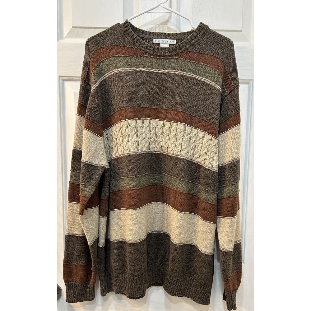 Geoffrey Beene Textured Stripe Vintage Sweater Mens XXL Pullover Grandpa Grunge